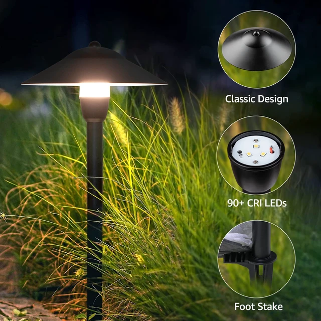 Alt view image 3 of 7 - 3W Low Voltage Pathway Lights, 4-Pack 7.9" 3000K Classic Aluminum Landscape Lights, 12-24V AC/DC, IP65 Waterproof, ETL Listed Wire, with Fastlock2 Connectors, for Yard Garden Walkway Driveway