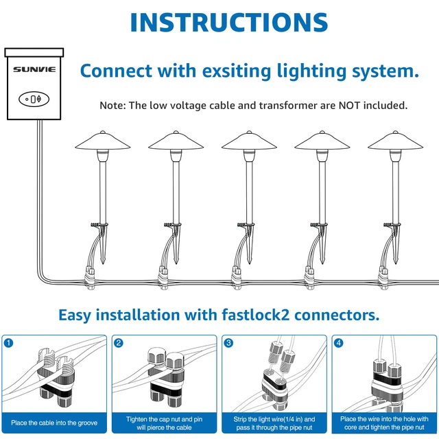 Alt view image 7 of 7 - 3W Low Voltage Pathway Lights, 4-Pack 7.9" 3000K Classic Aluminum Landscape Lights, 12-24V AC/DC, IP65 Waterproof, ETL Listed Wire, with Fastlock2 Connectors, for Yard Garden Walkway Driveway