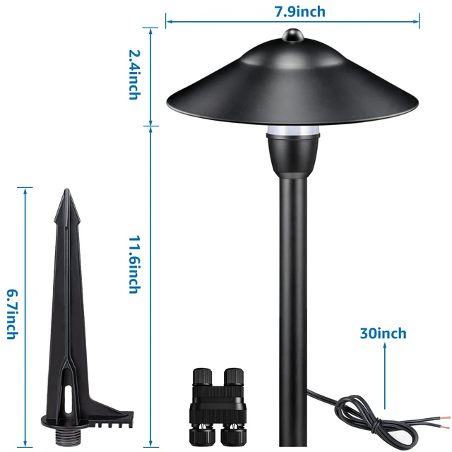 Alt view image 6 of 7 - 3W Low Voltage Pathway Lights, 4-Pack 7.9" 3000K Classic Aluminum Landscape Lights, 12-24V AC/DC, IP65 Waterproof, ETL Listed Wire, with Fastlock2 Connectors, for Yard Garden Walkway Driveway