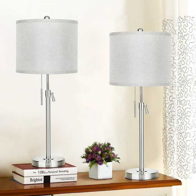 Main image of Table Lamps for Bedrooms Set of 2, 22" to 30" Height Adjustable Nightstand Lamps with Linen Shade, Pull Chain Switch Lamps for Living Room, 3 Way Dimmable Bedside Lamp