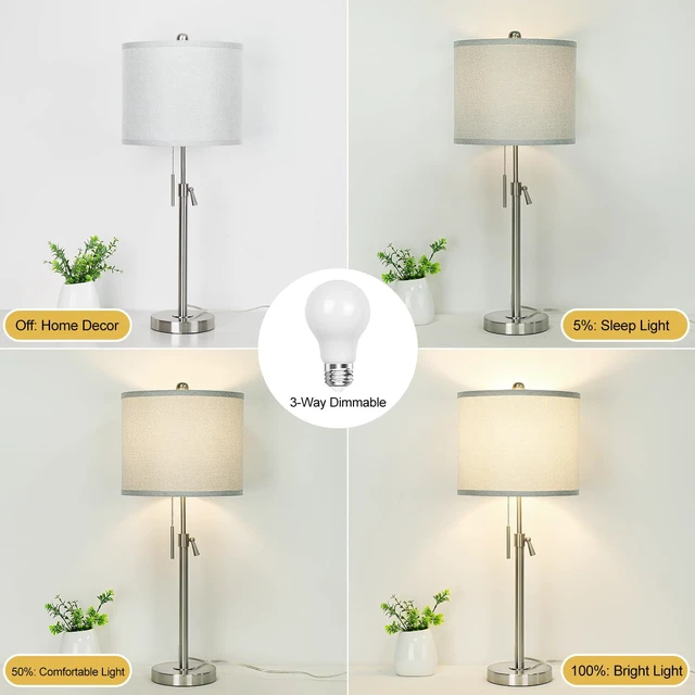 Alt view image 3 of 6 - Table Lamps for Bedrooms Set of 2, 22" to 30" Height Adjustable Nightstand Lamps with Linen Shade, Pull Chain Switch Lamps for Living Room, 3 Way Dimmable Bedside Lamp