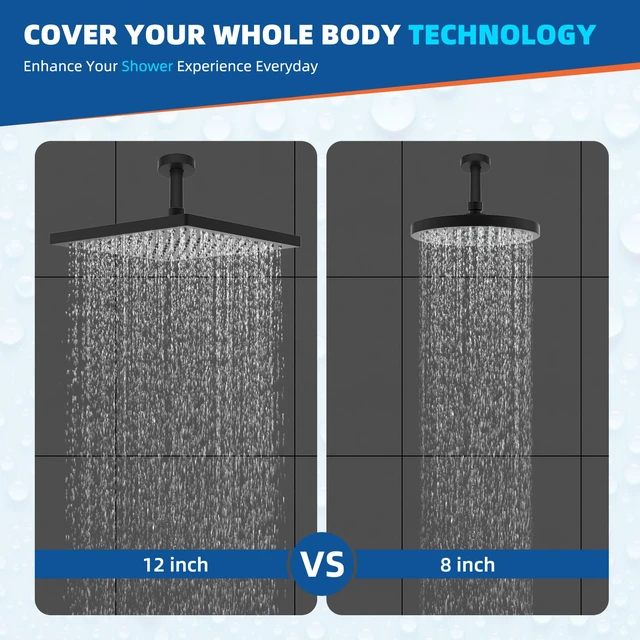 Alt view image 2 of 7 - cUPC Certified High Pressure 12'' Rain Shower Head, Matte Black Thickness Metal Showerhead, Square Large Bathroom Rainfall Shower Head, Adjustable Brass Ball, Waterfall Full Body Coverage