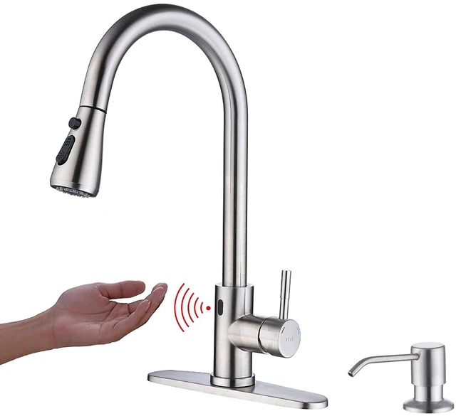 Main image of Touchless Kitchen Faucet with Pull Down Sprayer, Motion Sensor Kitchen Faucet with Kitchen Soap Dispenser, Single Kitchen Faucet High Arc Pull Out Faucet for Kitchen Sink RVBrush Nickel