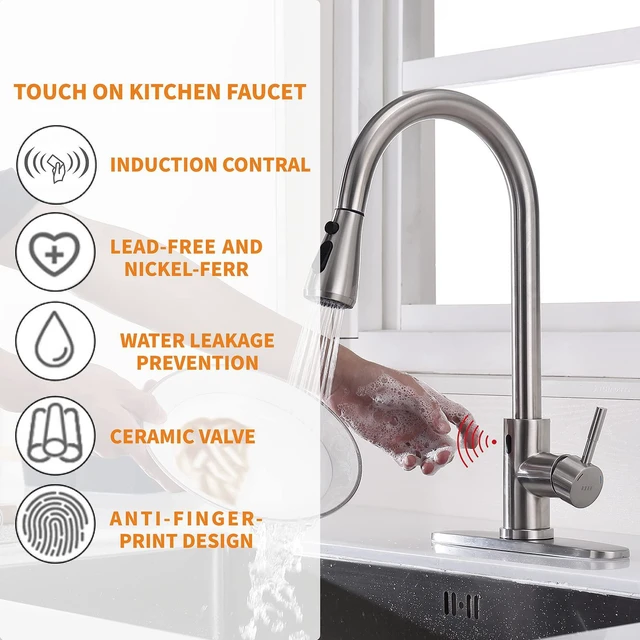 Alt view image 2 of 5 - Touchless Kitchen Faucet with Pull Down Sprayer, Motion Sensor Kitchen Faucet with Kitchen Soap Dispenser, Single Kitchen Faucet High Arc Pull Out Faucet for Kitchen Sink RVBrush Nickel
