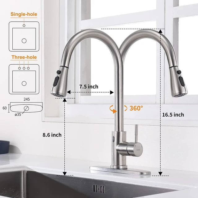 Alt view image 4 of 5 - Touchless Kitchen Faucet with Pull Down Sprayer, Motion Sensor Kitchen Faucet with Kitchen Soap Dispenser, Single Kitchen Faucet High Arc Pull Out Faucet for Kitchen Sink RVBrush Nickel