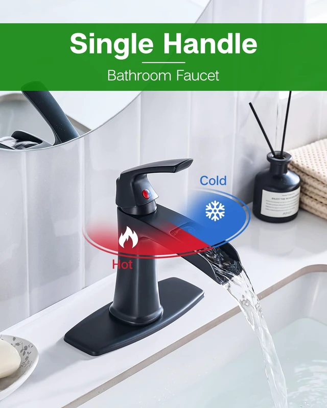 Alt view image 3 of 7 - Waterfall Bathroom Faucets Single Handle Brushed Nickel, for 1 or 3 Holes, Vanity Faucet with Deck Plate and Drain