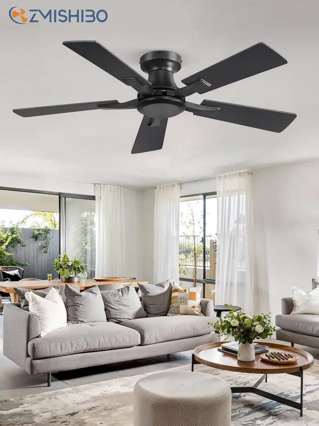 Alt view image 6 of 6 - 42 Inch Ceiling Fan No Light, Flush Mount Low Profile, Black Modern Without Light, Remote Control, Reversible DC Motor, Quiet Powerful Airflow for Indoor&Outdoor, Bedroom, Living Room