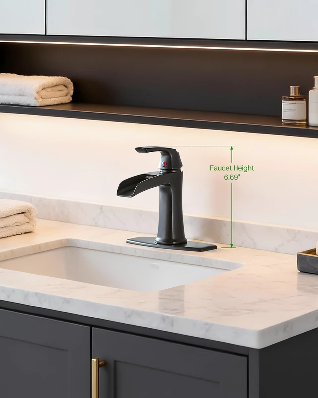 Alt view image 7 of 7 - Waterfall Bathroom Faucets Single Handle Brushed Nickel, for 1 or 3 Holes, Vanity Faucet with Deck Plate and Drain