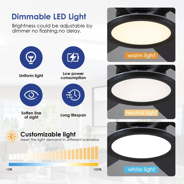 Alt view image 3 of 7 - 55in Black Flush Mount Ceiling Fan - RGB Low Profile Ceiling Fan Light with Remote-APP, Dimmable and 3CCT, Modern Fan with RGB Light for Indoor and Covered Outdoor