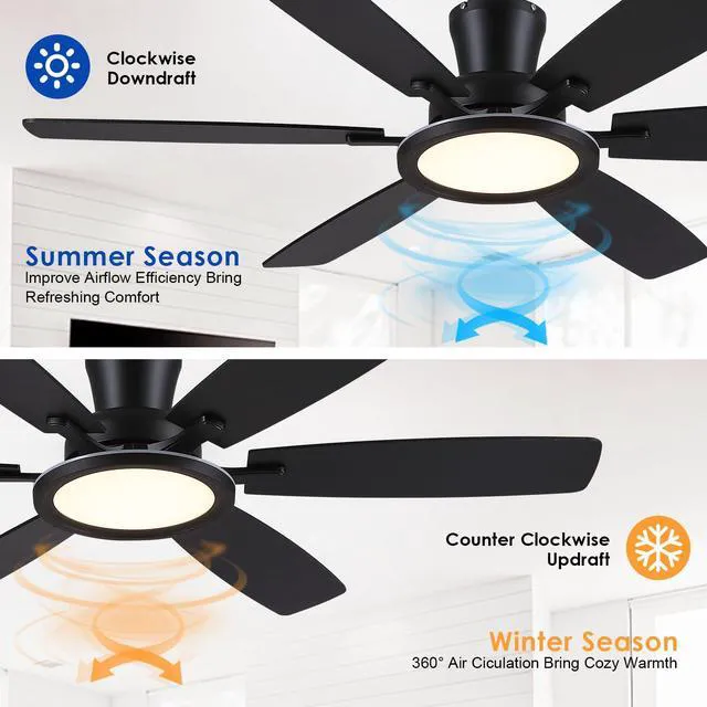 Alt view image 7 of 7 - 55in Black Flush Mount Ceiling Fan - RGB Low Profile Ceiling Fan Light with Remote-APP, Dimmable and 3CCT, Modern Fan with RGB Light for Indoor and Covered Outdoor