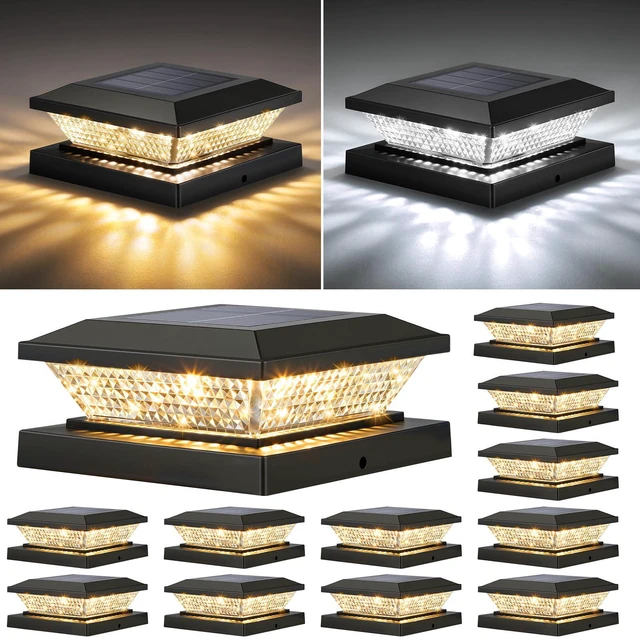 Main image of 4x4 Solar Post Cap Lights Outdoor 12 Pack, Waterproof Solar Fence Light for Wooden/Vinyl Post, 2 Color Outside Deck Patio Porch Decor, Black