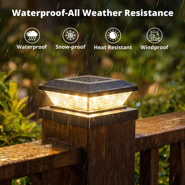 Alt view image 3 of 7 - 4x4 Solar Post Cap Lights Outdoor 12 Pack, Waterproof Solar Fence Light for Wooden/Vinyl Post, 2 Color Outside Deck Patio Porch Decor, Black