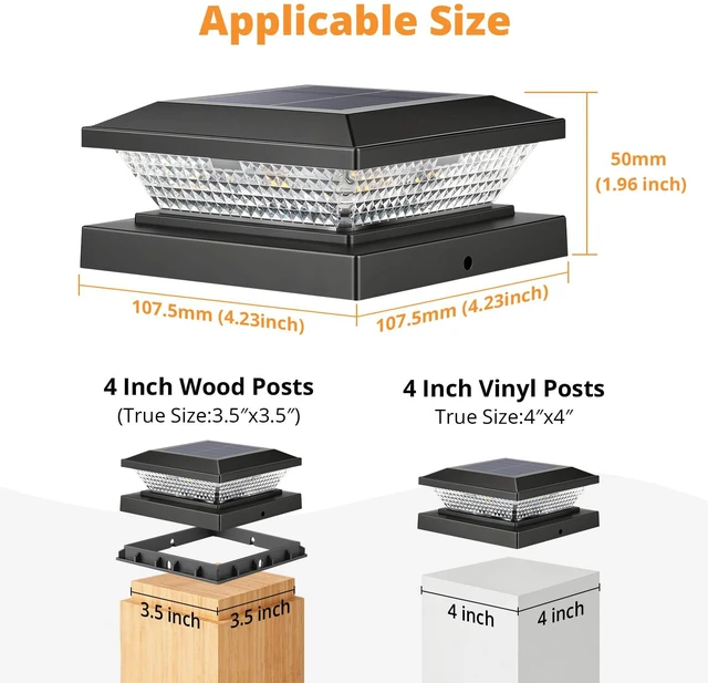 Alt view image 4 of 7 - 4x4 Solar Post Cap Lights Outdoor 12 Pack, Waterproof Solar Fence Light for Wooden/Vinyl Post, 2 Color Outside Deck Patio Porch Decor, Black