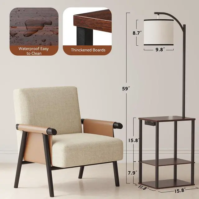 Alt view image 3 of 7 - Floor Lamp with Table Shelves, End Side Table for Living Room USB & AC Charging Stations, 3 Color Temperature 9W LED Bulb, Adjustable Shade, Modern Nightstand Lamps for Bedroom Office