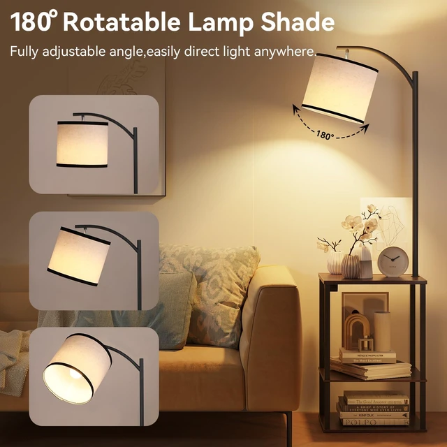 Alt view image 5 of 7 - Floor Lamp with Table Shelves, End Side Table for Living Room USB & AC Charging Stations, 3 Color Temperature 9W LED Bulb, Adjustable Shade, Modern Nightstand Lamps for Bedroom Office