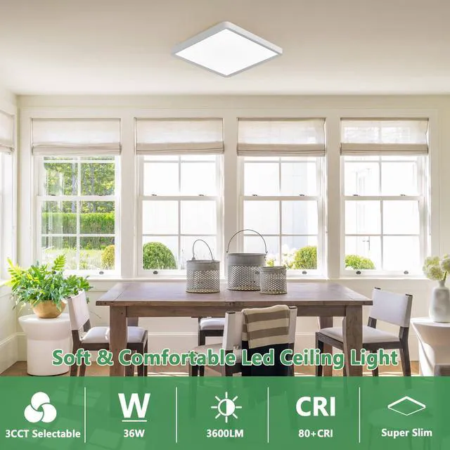 Alt view image 5 of 7 - 16 Inch Square LED Flush Mount Ceiling Light,4 Pack,36W 3600LM,3CCT(White) 3000K/4000K/6000K Selectable,White Slim Low Profile Ceiling Light Firxtue for Bedroom/Kitchen/Living room/Dinning room