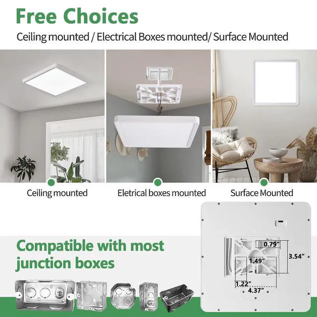 Alt view image 4 of 7 - 16 Inch Square LED Flush Mount Ceiling Light,4 Pack,36W 3600LM,3CCT(White) 3000K/4000K/6000K Selectable,White Slim Low Profile Ceiling Light Firxtue for Bedroom/Kitchen/Living room/Dinning room