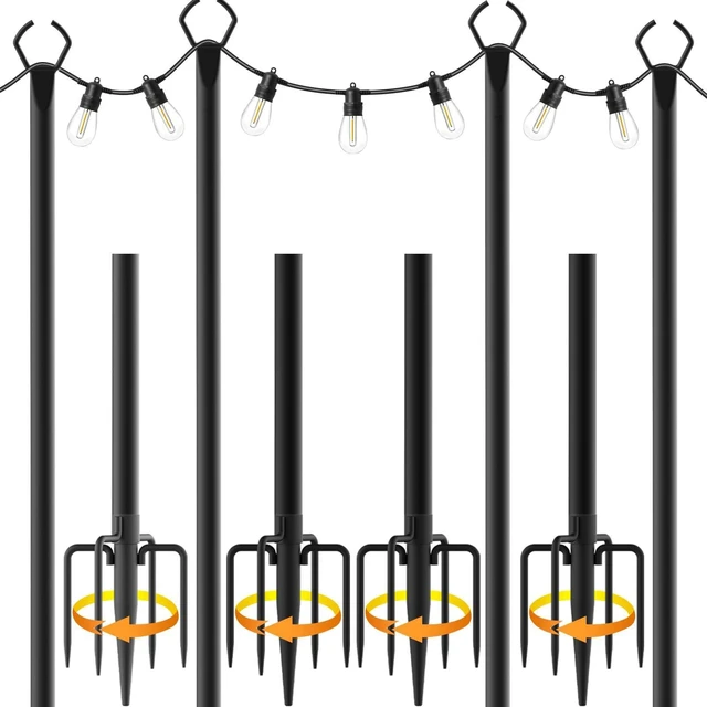 Main image of 4 Pack String Light Poles,10 Ft Light Poles for Outside String Lights,Outdoor Lights Pole with Fork,Metal Poles Stand for Patio Deck Backyard (10FT 4 Pack)