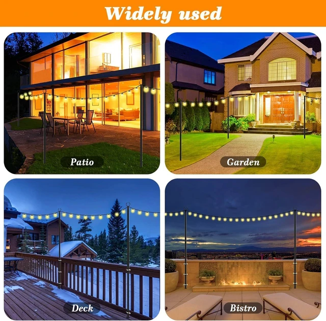 Alt view image 3 of 7 - 4 Pack String Light Poles,10 Ft Light Poles for Outside String Lights,Outdoor Lights Pole with Fork,Metal Poles Stand for Patio Deck Backyard (10FT 4 Pack)