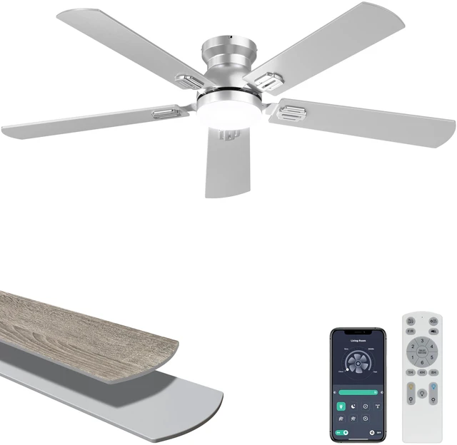 Main image of 52'' Silver Low Profile Ceiling Fan with Lights, Remote/APP Control Flush Mount, Dimmable 3CCT LED, Quiet Reversible DC Motor; Memory Function, 5475 CFM, for Bedroom Living Room Kitchen