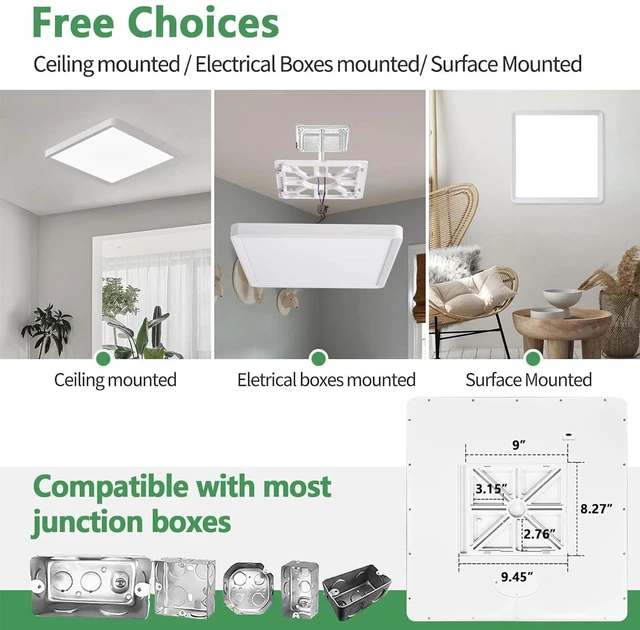 Alt view image 4 of 7 - 20 Inch Large LED Flush Mount Ceiling Light, 45W,4500LM,3CCT (2Pack) 3000K/4000K/6000K CCT Selectable, White Square Flat Panel Light, Low Profile, Fits Hallway, Kitchen, Bedroom, Laundry Room