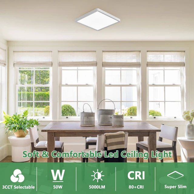 Alt view image 5 of 7 - 20 Inch Large LED Flush Mount Ceiling Light, 45W,4500LM,3CCT (2Pack) 3000K/4000K/6000K CCT Selectable, White Square Flat Panel Light, Low Profile, Fits Hallway, Kitchen, Bedroom, Laundry Room