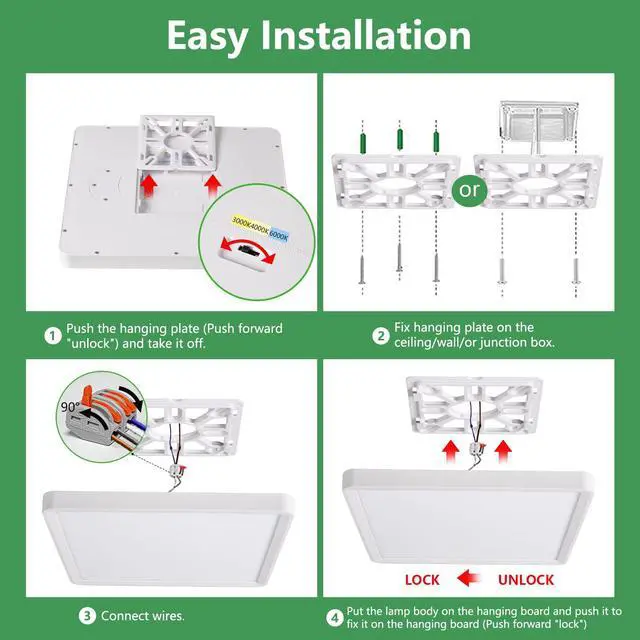 Alt view image 7 of 7 - 20 Inch Large LED Flush Mount Ceiling Light, 45W,4500LM,3CCT (2Pack) 3000K/4000K/6000K CCT Selectable, White Square Flat Panel Light, Low Profile, Fits Hallway, Kitchen, Bedroom, Laundry Room