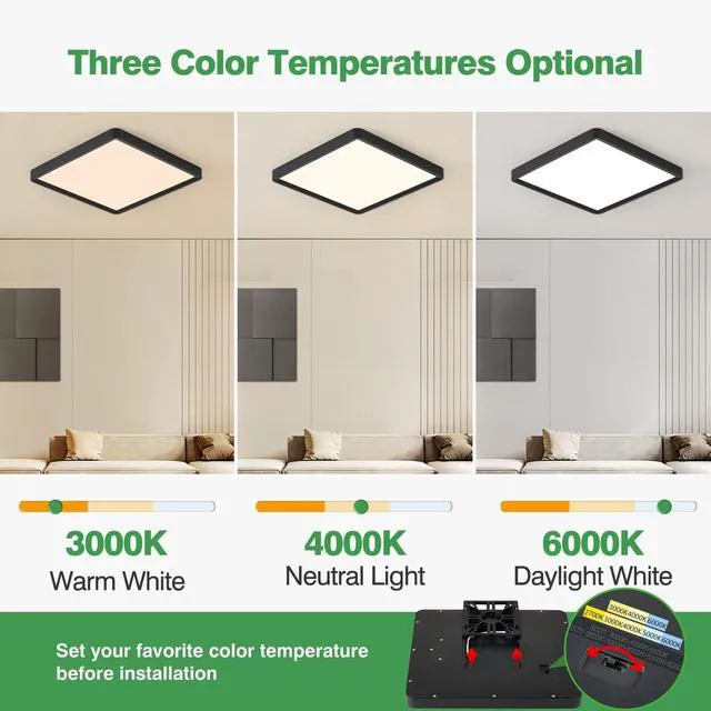 Alt view image 2 of 7 - 16 Inch Square LED Flush Mount Ceiling Light,4 Pack,36W 3600LM,3CCT(Black) 3000K/4000K/6000K Selectable,Black Slim Low Profile Ceiling Light Firxtue for Bedroom/Kitchen/Living room/Dinning room