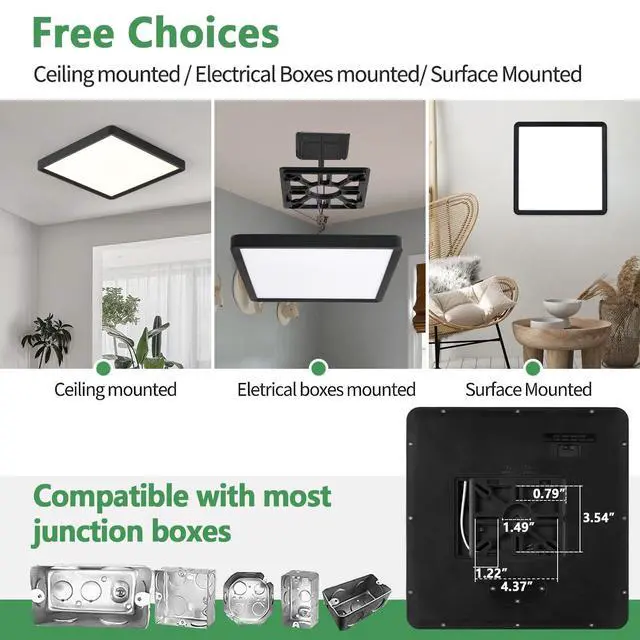 Alt view image 4 of 7 - 16 Inch Square LED Flush Mount Ceiling Light,4 Pack,36W 3600LM,3CCT(Black) 3000K/4000K/6000K Selectable,Black Slim Low Profile Ceiling Light Firxtue for Bedroom/Kitchen/Living room/Dinning room