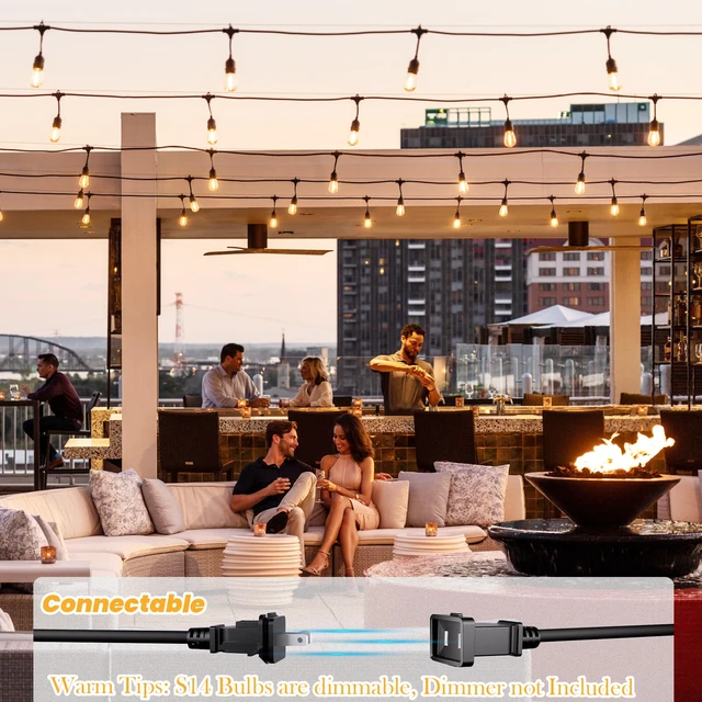Alt view image 4 of 7 - 75 FT Outdoor String Lights 2W S14 LED Commercial Grade Waterproof Patio Light for Outside, Antique Edison Bulbs, IP65 Hanging Bistro Cafe Market Lighting, ETL-Listed Dimmable Warm White