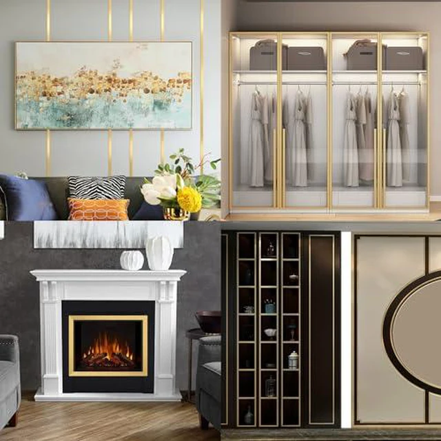 Alt view image 6 of 6 - Gold Metalized Brushed Finish Molding Trim, Peel and Stick Strip for Mirror Frame, Wall, Fireplace and Home DIY Decoration (32.8 ft x 0.8 inch) (Pack of 3)