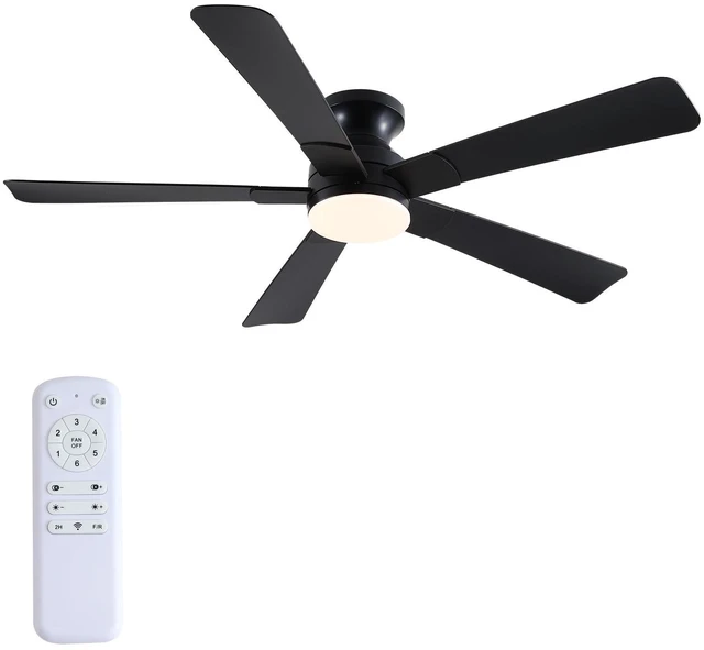Main image of 52 inch Ceiling Fans with Lights, Black Flush Mount Ceiling Fan with Remote, 3CCT, LED Dimmable, Reversible, 6 Fan Speeds, Quite Low Profile Ceiling Fan with Lights Modern Bedroom Kitchen Indoor