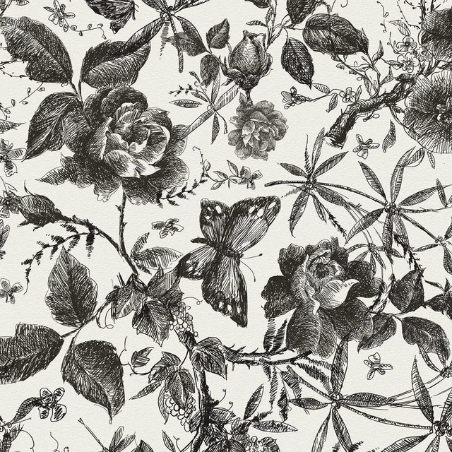 Main image of Black Rose Floral Vintage Peel and Stick Wallpaper,15.8" x 1200" Self Adhesive Removable Rose Floral Butterfly Contact Paper, Vintage Vinyl Wall Paper for Bedroom, Decor,131.67 sq
