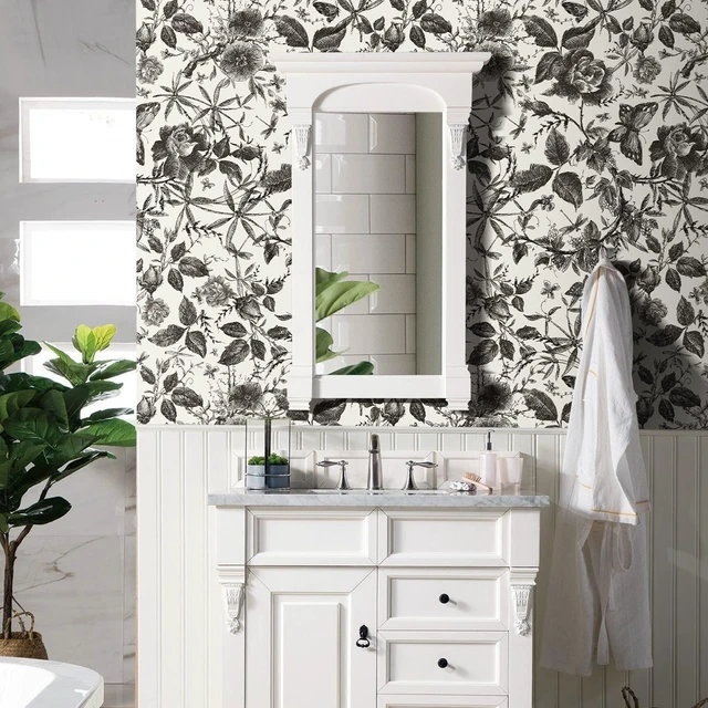 Alt view image 5 of 7 - Black Rose Floral Vintage Peel and Stick Wallpaper,15.8" x 1200" Self Adhesive Removable Rose Floral Butterfly Contact Paper, Vintage Vinyl Wall Paper for Bedroom, Decor,131.67 sq