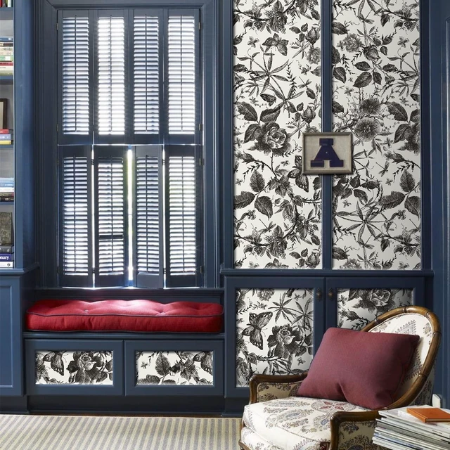 Alt view image 6 of 7 - Black Rose Floral Vintage Peel and Stick Wallpaper,15.8" x 1200" Self Adhesive Removable Rose Floral Butterfly Contact Paper, Vintage Vinyl Wall Paper for Bedroom, Decor,131.67 sq