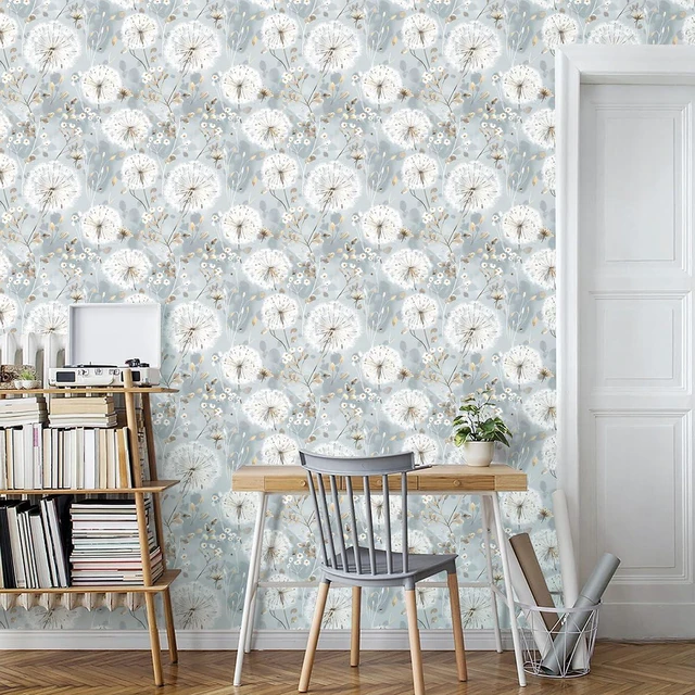 Alt view image 2 of 7 - Floral Wallpaper Peel and Stick Dandelion Contact Paper for Cabinet Dandelion Peel and Stick Wallpaper Floral Contact Paper 16.9"x590.5" Self Adhesive Removable Waterproof Drawers Decor Vinyl