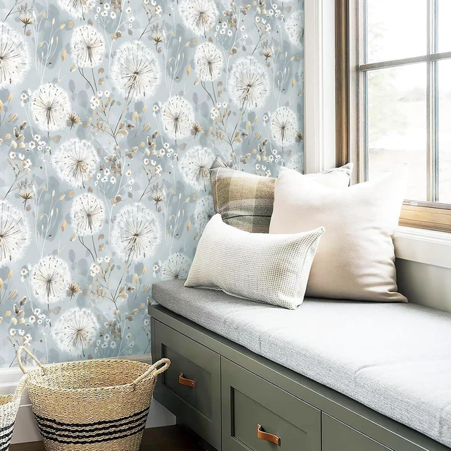 Alt view image 4 of 7 - Floral Wallpaper Peel and Stick Dandelion Contact Paper for Cabinet Dandelion Peel and Stick Wallpaper Floral Contact Paper 16.9"x590.5" Self Adhesive Removable Waterproof Drawers Decor Vinyl