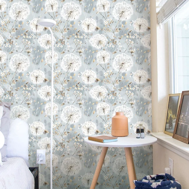 Alt view image 3 of 7 - Floral Wallpaper Peel and Stick Dandelion Contact Paper for Cabinet Dandelion Peel and Stick Wallpaper Floral Contact Paper 16.9"x590.5" Self Adhesive Removable Waterproof Drawers Decor Vinyl