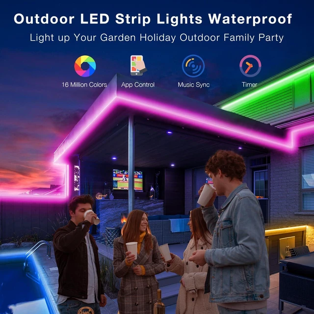 Alt view image 2 of 7 - Outdoor LED Strip Lights Waterproof 200ft, IP67 Waterproof LED Light Strips with Remote, Music Sync APP Control, RGB Color Changing LED Lights for Roof, Balcony, Deck, Pool, Patio, Outdoor Decorations
