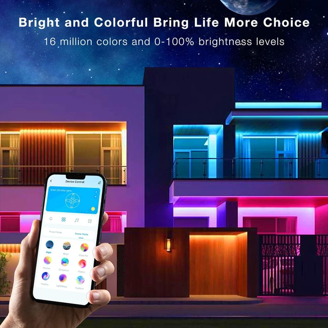 Alt view image 5 of 7 - Outdoor LED Strip Lights Waterproof 200ft, IP67 Waterproof LED Light Strips with Remote, Music Sync APP Control, RGB Color Changing LED Lights for Roof, Balcony, Deck, Pool, Patio, Outdoor Decorations