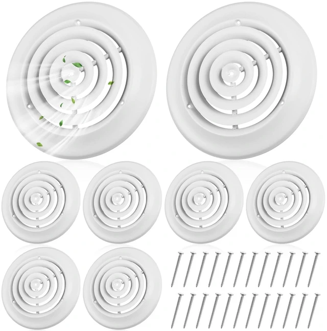 Main image of 8 Pcs 8 Inch Round Vent Cover, White Ceiling Diffuser with Screws Outer Dimensions 11-15/16", HVAC Vent Duct Register Cover, Replacement Exhaust Fan Covers for Home Office Kitchen Ventilation