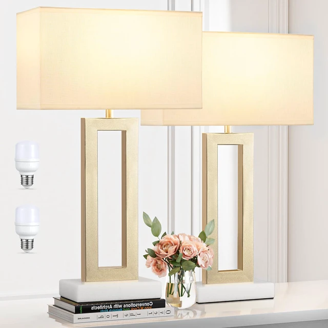 Main image of 22" Tall Bedroom Lamps for Living Room - Gold Bedside Lamps with Marble Base, Lamp for Nightstand with Knob Switch, Modern Night Stands Lamps for End Tables(White&Gold&Marble)
