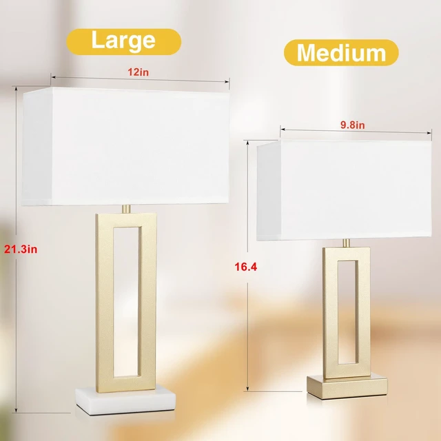 Alt view image 2 of 7 - 22" Tall Bedroom Lamps for Living Room - Gold Bedside Lamps with Marble Base, Lamp for Nightstand with Knob Switch, Modern Night Stands Lamps for End Tables(White&Gold&Marble)