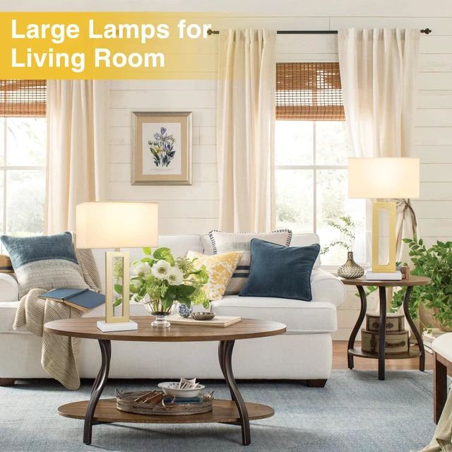Alt view image 5 of 7 - 22" Tall Bedroom Lamps for Living Room - Gold Bedside Lamps with Marble Base, Lamp for Nightstand with Knob Switch, Modern Night Stands Lamps for End Tables(White&Gold&Marble)