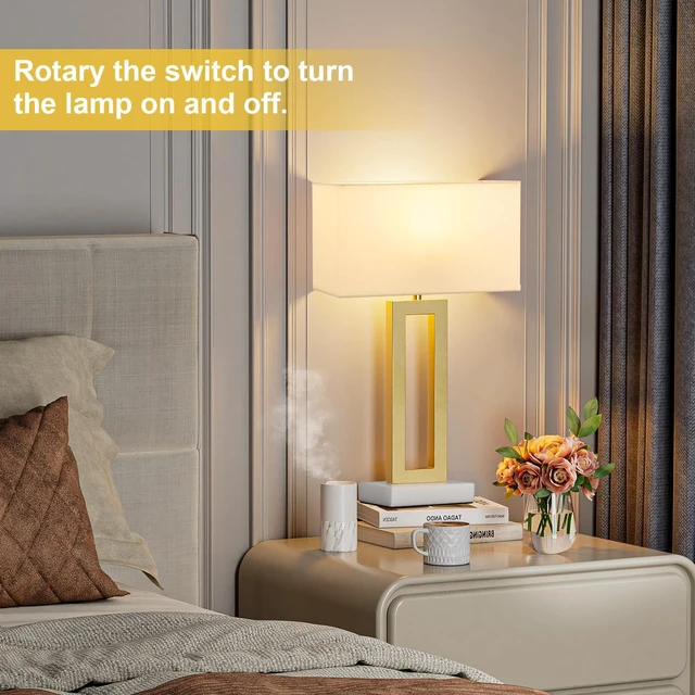 Alt view image 6 of 7 - 22" Tall Bedroom Lamps for Living Room - Gold Bedside Lamps with Marble Base, Lamp for Nightstand with Knob Switch, Modern Night Stands Lamps for End Tables(White&Gold&Marble)