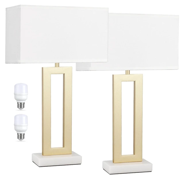 Alt view image 7 of 7 - 22" Tall Bedroom Lamps for Living Room - Gold Bedside Lamps with Marble Base, Lamp for Nightstand with Knob Switch, Modern Night Stands Lamps for End Tables(White&Gold&Marble)