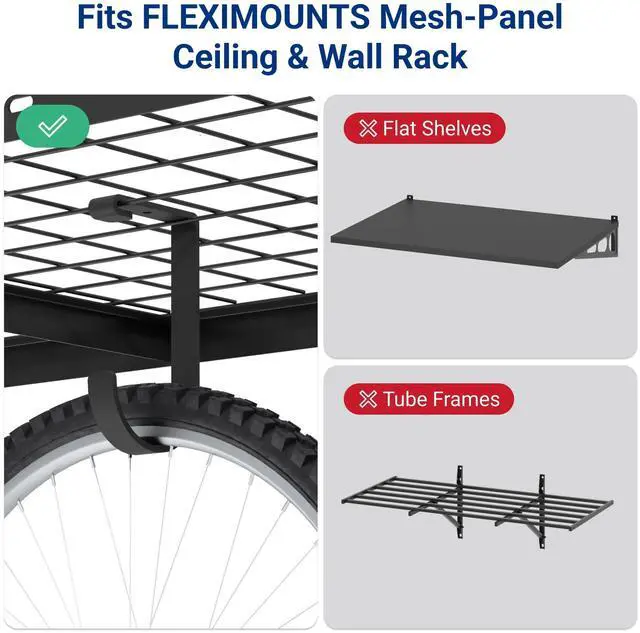 Alt view image 4 of 7 - 16 Pack Add On Storage Flat Hook Accessory for Garage Ceiling Rack and Wall Shelving, Max Weight Capacity up to 50lbs, Black