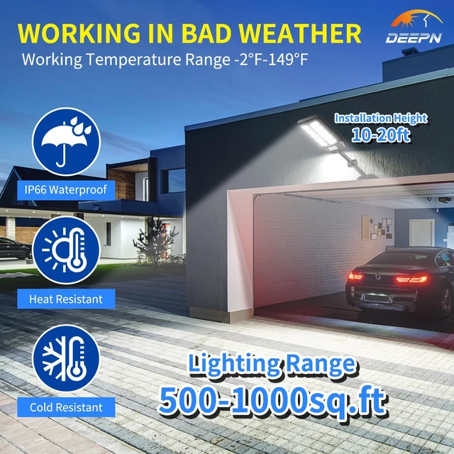 Alt view image 3 of 7 - Solar Lights Outdoor, IP66 Waterproof Street Lights Outdoor, TW001 6500K Dusk to Dawn Solar Security Flood Lights Motion Sensor with Remote Control for Yard, Entryway Garage, Porch 2 Pack
