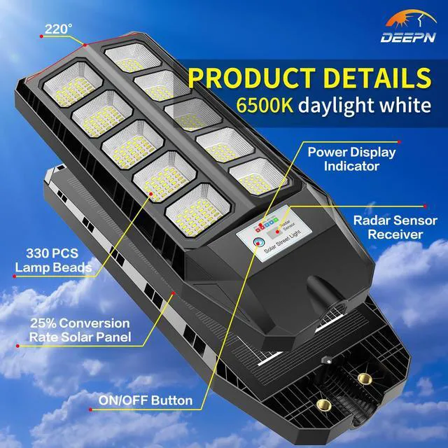 Alt view image 2 of 7 - Solar Lights Outdoor, IP66 Waterproof Street Lights Outdoor, TW001 6500K Dusk to Dawn Solar Security Flood Lights Motion Sensor with Remote Control for Yard, Entryway Garage, Porch 2 Pack