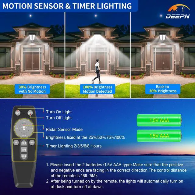 Alt view image 5 of 7 - Solar Lights Outdoor, IP66 Waterproof Street Lights Outdoor, TW001 6500K Dusk to Dawn Solar Security Flood Lights Motion Sensor with Remote Control for Yard, Entryway Garage, Porch 2 Pack